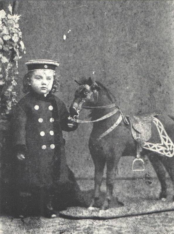 Boy Art Print featuring the photograph 1876 Boy with Toy Horse, Antique Photograph by Thomas Dans