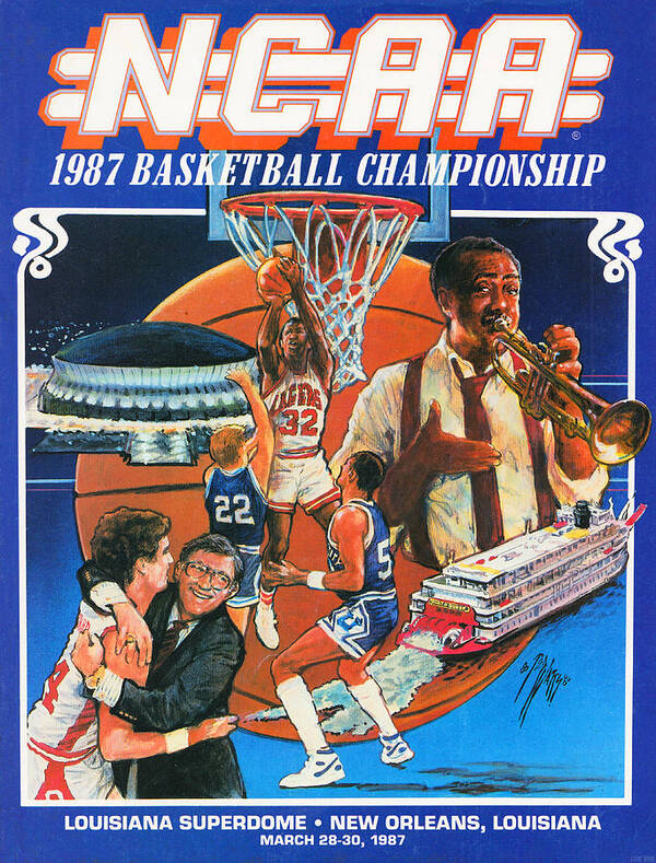 Indiana Hoosiers Art Print featuring the mixed media 1987 NCAA Basketball Championship by Row One Brand