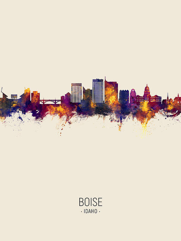 Boise Art Print featuring the digital art Boise Idaho Skyline #2 by Michael Tompsett