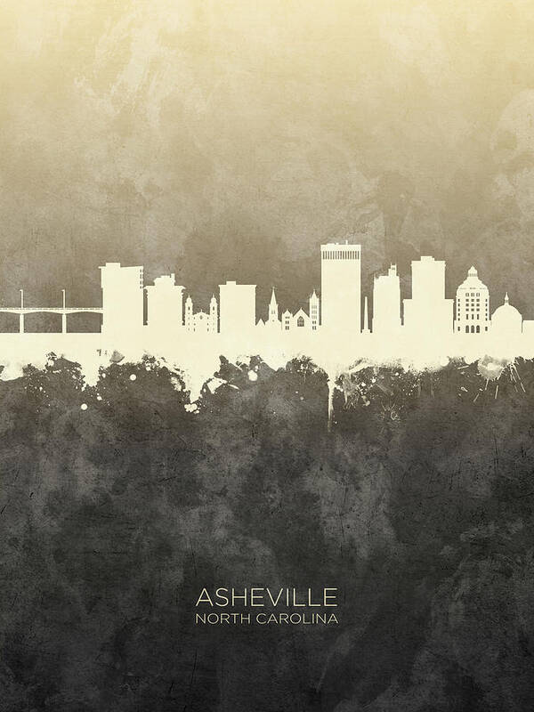 Asheville Art Print featuring the digital art Asheville North Carolina Skyline #20 by Michael Tompsett
