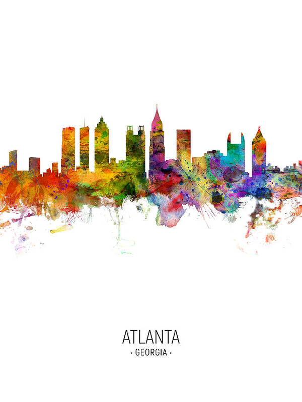 Atlanta Art Print featuring the digital art Atlanta Georgia Skyline #20 by Michael Tompsett