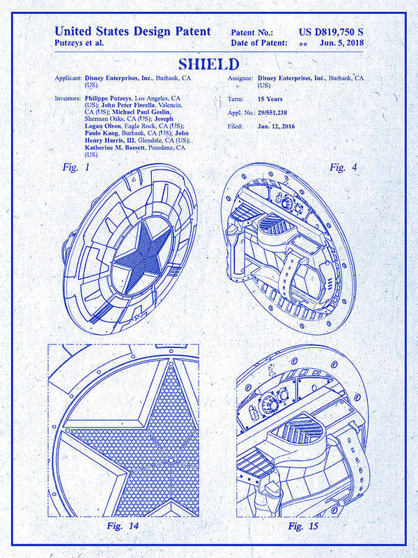 2016 Captain America Shield Patent Print Blueprint Art Print featuring the drawing 2016 Captain America Shield Patent Print Blueprint by Greg Edwards