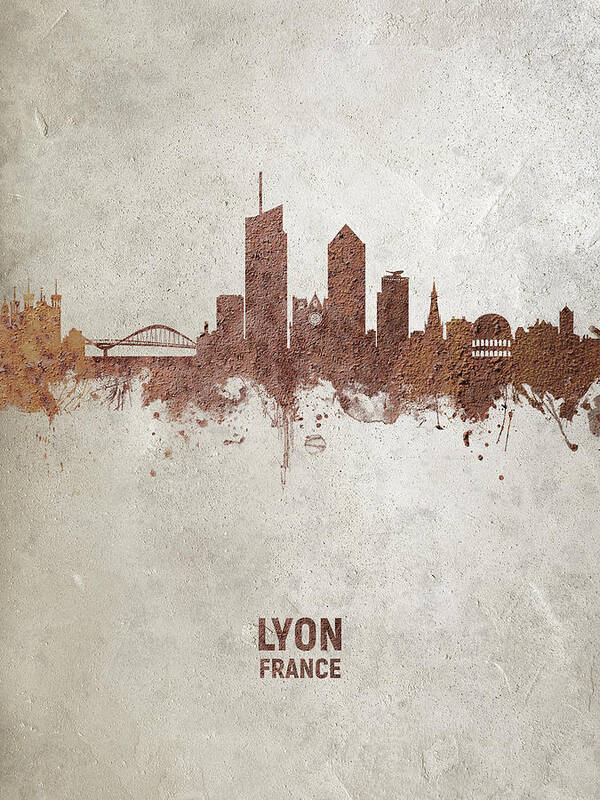 Lyon Art Print featuring the digital art Lyon France Skyline #21 by Michael Tompsett