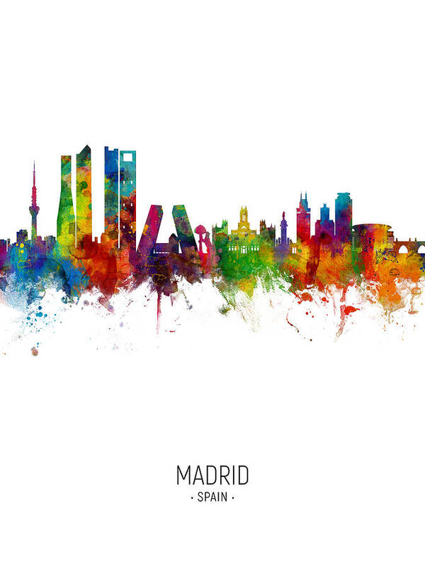 Madrid Art Print featuring the digital art Madrid Spain Skyline #21 by Michael Tompsett