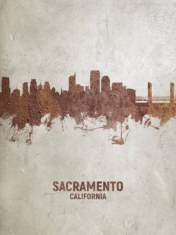 Sacramento Art Print featuring the digital art Sacramento California Skyline #21 by Michael Tompsett