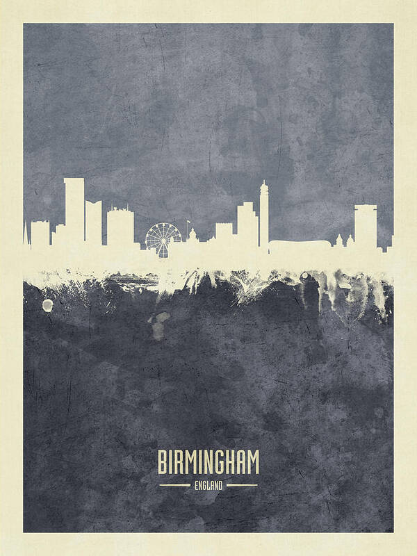 Birmingham Art Print featuring the digital art Birmingham England Skyline #23 by Michael Tompsett