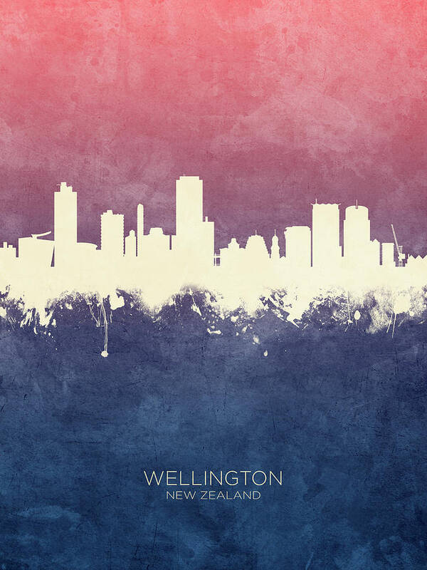 Wellington Art Print featuring the digital art Wellington New Zealand Skyline #26 by Michael Tompsett