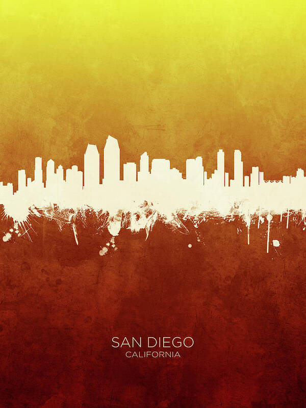 San Diego Art Print featuring the digital art San Diego California Skyline #27 by Michael Tompsett