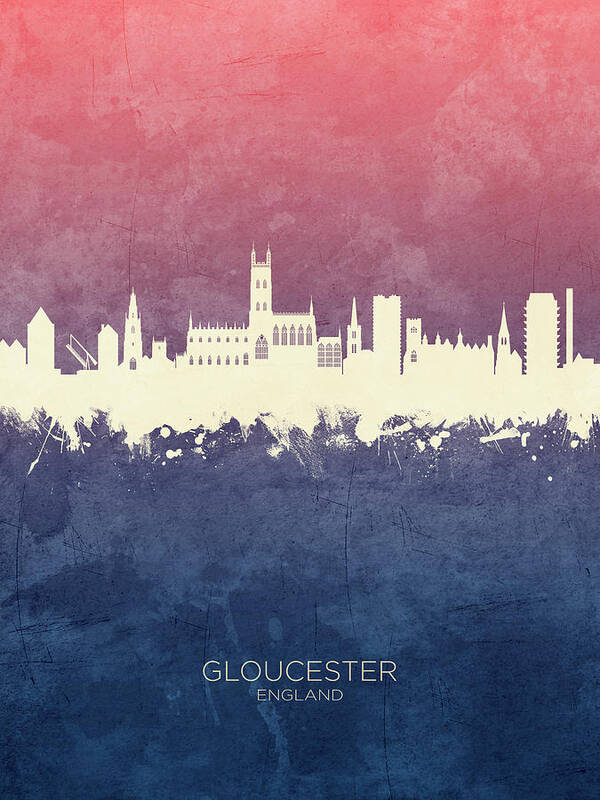 Gloucester Art Print featuring the digital art Gloucester England Skyline #28 by Michael Tompsett