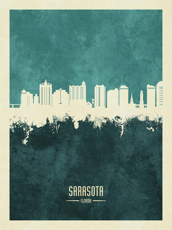 Sarasota Art Print featuring the digital art Sarasota Florida Skyline #28 by Michael Tompsett