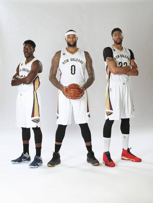 Nba Pro Basketball Art Print featuring the photograph Demarcus Cousins, Jrue Holiday, and Anthony Davis by Layne Murdoch