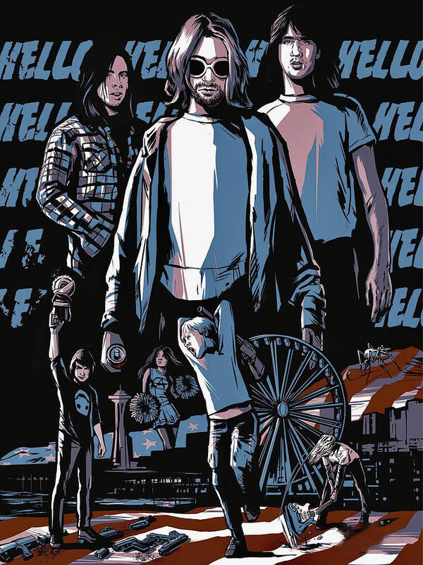 Grunge Kurt Cobain Alternative Rock Seattle Music Scene 1990s Music Art Print featuring the digital art Masterpiece Music #3 by Rufto Owen