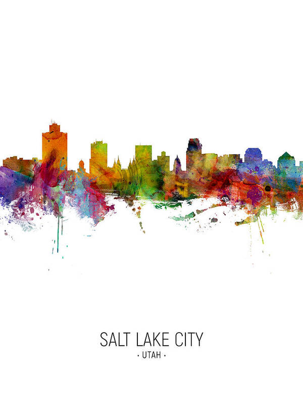 Salt Lake City Art Print featuring the digital art Salt Lake City Utah Skyline #3 by Michael Tompsett
