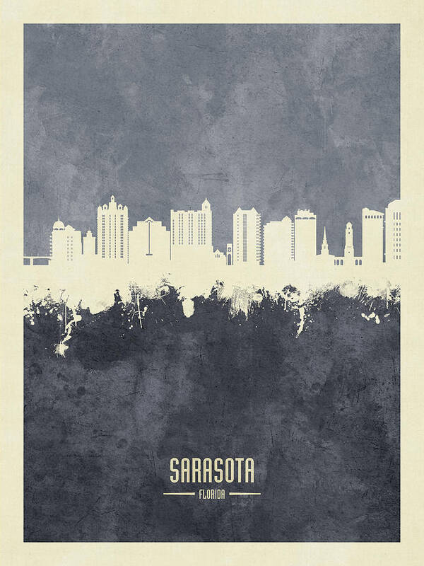 Sarasota Art Print featuring the digital art Sarasota Florida Skyline #31 by Michael Tompsett