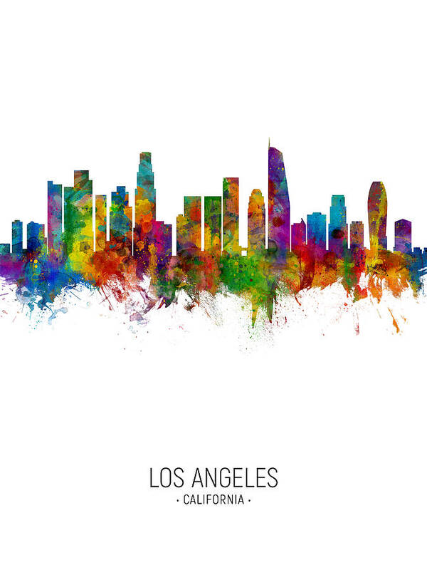 Los Angeles Art Print featuring the digital art Los Angeles California Skyline #33 by Michael Tompsett