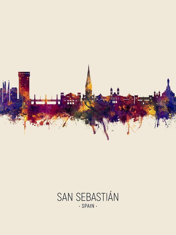 San Sebastián Art Print featuring the digital art San Sebastian Spain Skyline #5 by Michael Tompsett