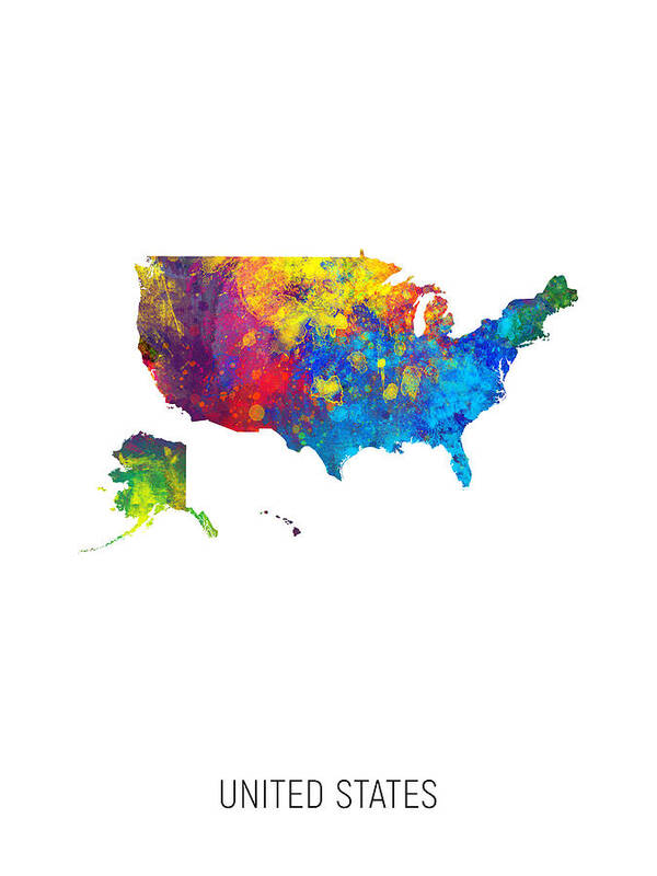 United States Art Print featuring the digital art United States Watercolor Map #7 by Michael Tompsett