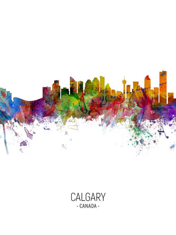 Calgary Art Print featuring the digital art Calgary Canada Skyline #8 by Michael Tompsett