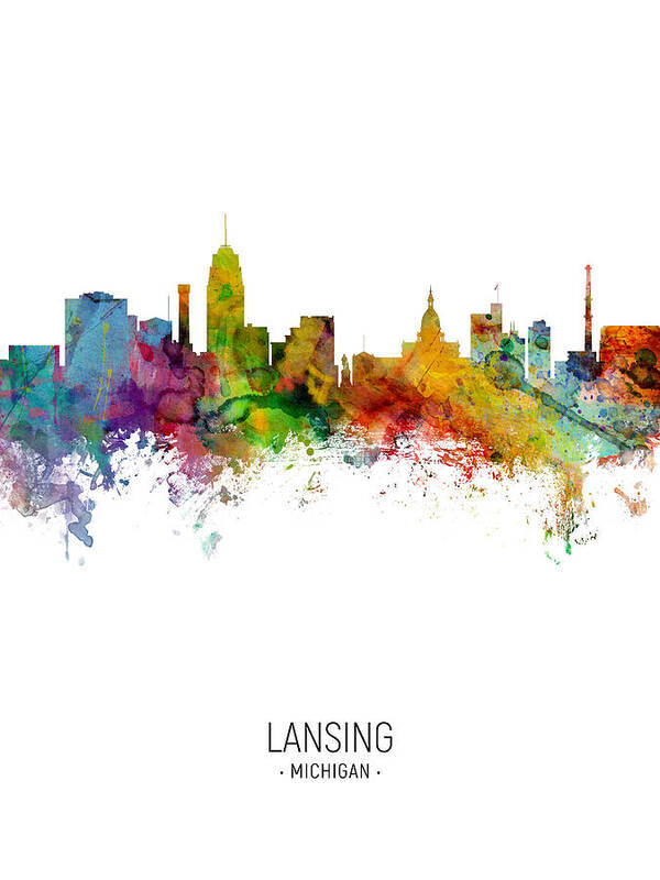 Lansing Art Print featuring the digital art Lansing Michigan Skyline #8 by Michael Tompsett