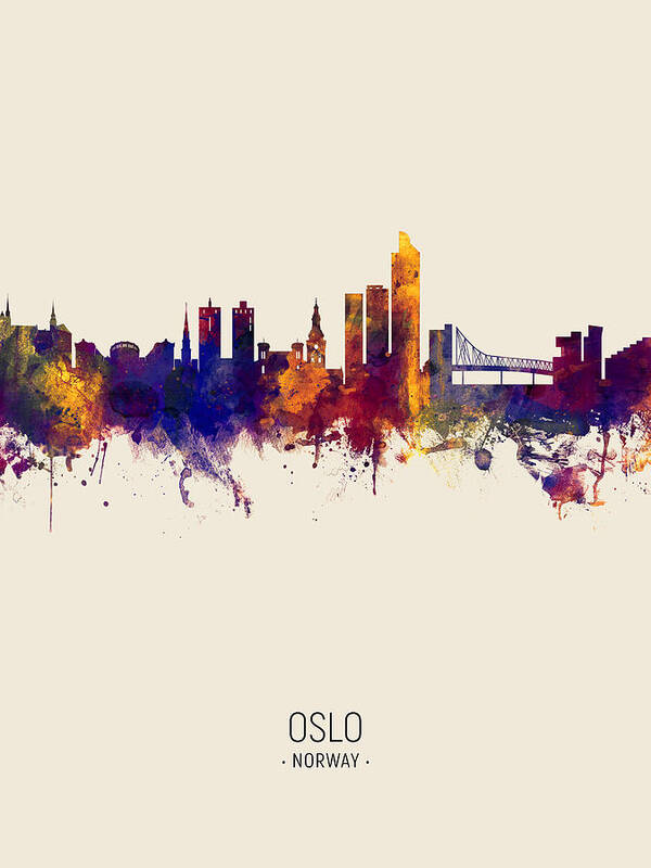 Oslo Art Print featuring the digital art Oslo Norway Skyline #9 by Michael Tompsett