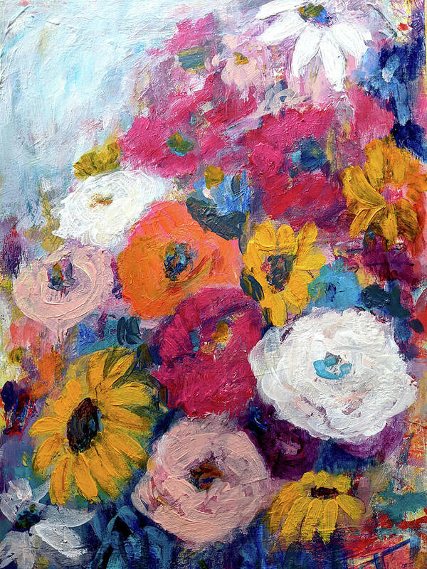 Flower Abstract Art Print featuring the painting A Bouquet For You by Haleh Mahbod