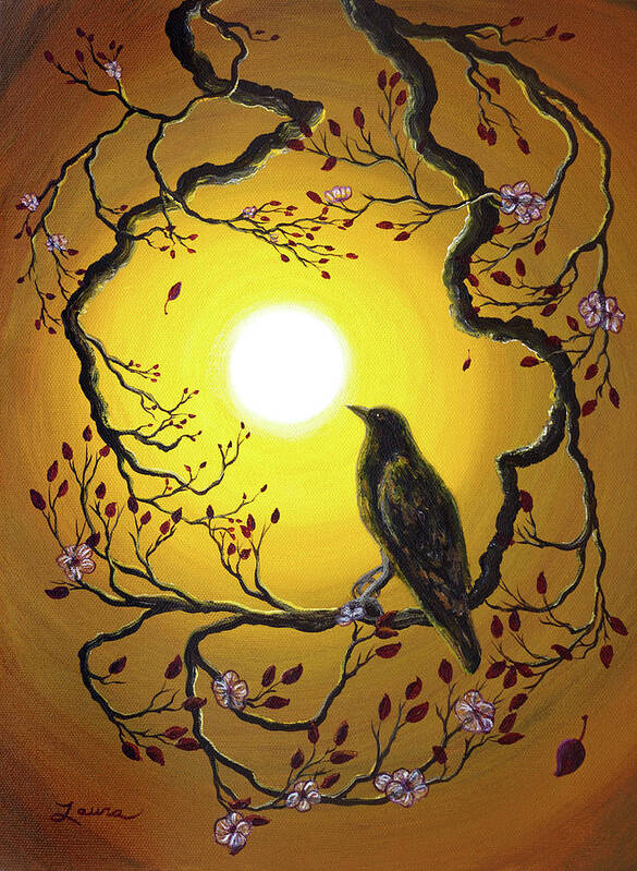 Painting Art Print featuring the painting A Raven Remembers Spring by Laura Iverson