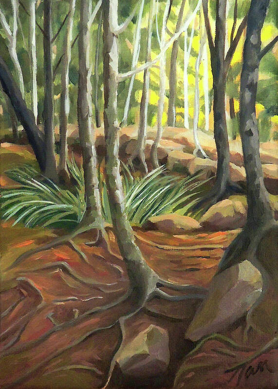 New Hampshire Art Print featuring the painting A Rooted Path to the Clearing by Nancy Griswold