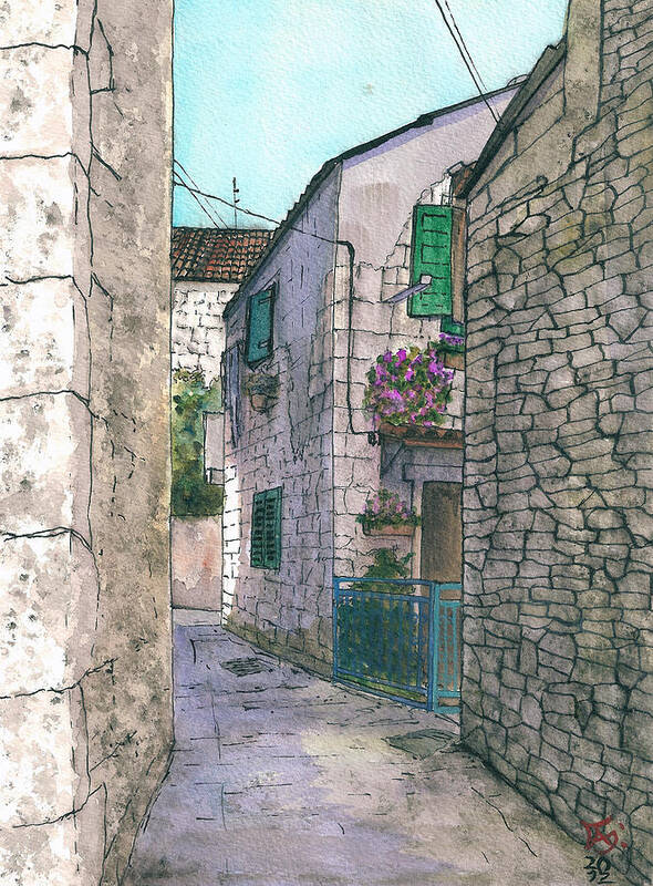  Art Print featuring the painting A street in the old city of Split Croatia by Francisco Gutierrez