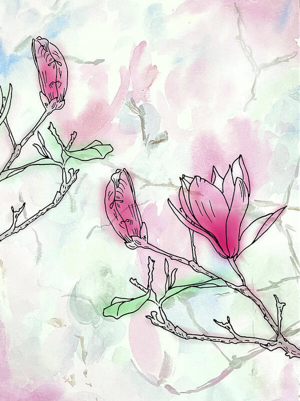 Purple Magnolia Art Print featuring the painting Abstract Colored Magnolia by Masha Batkova