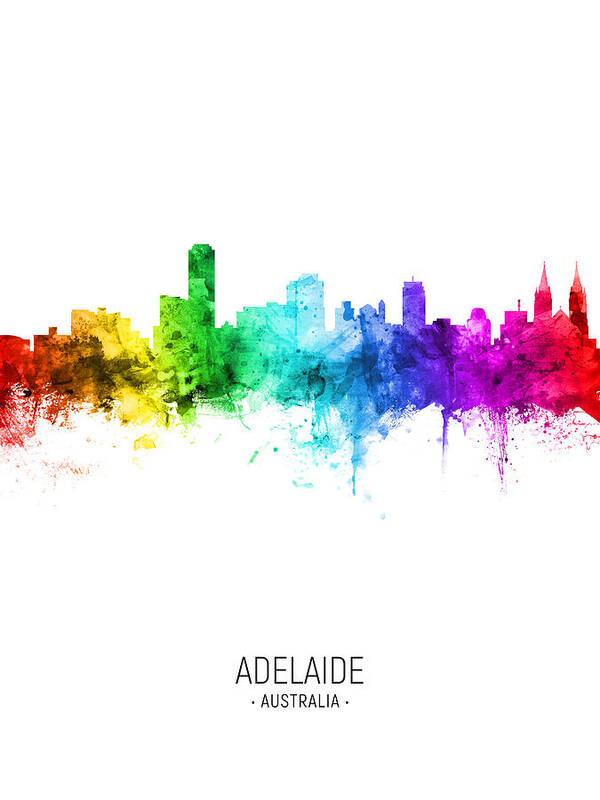 Adelaide Art Print featuring the digital art Adelaide Australia Skyline #20 by Michael Tompsett
