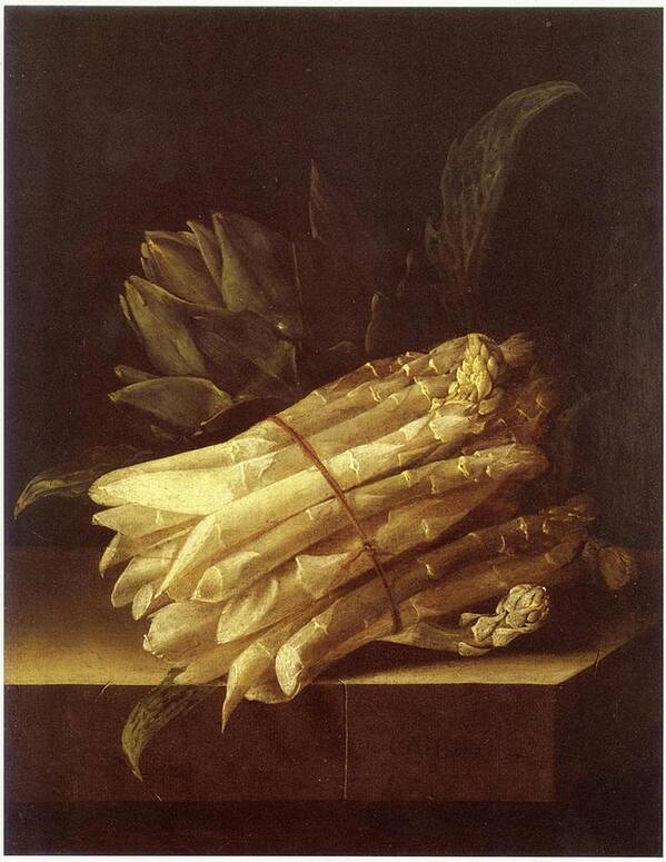  Art Print featuring the painting Adriaen Coorte - Still life with asparagus and artichoke by Les Classics
