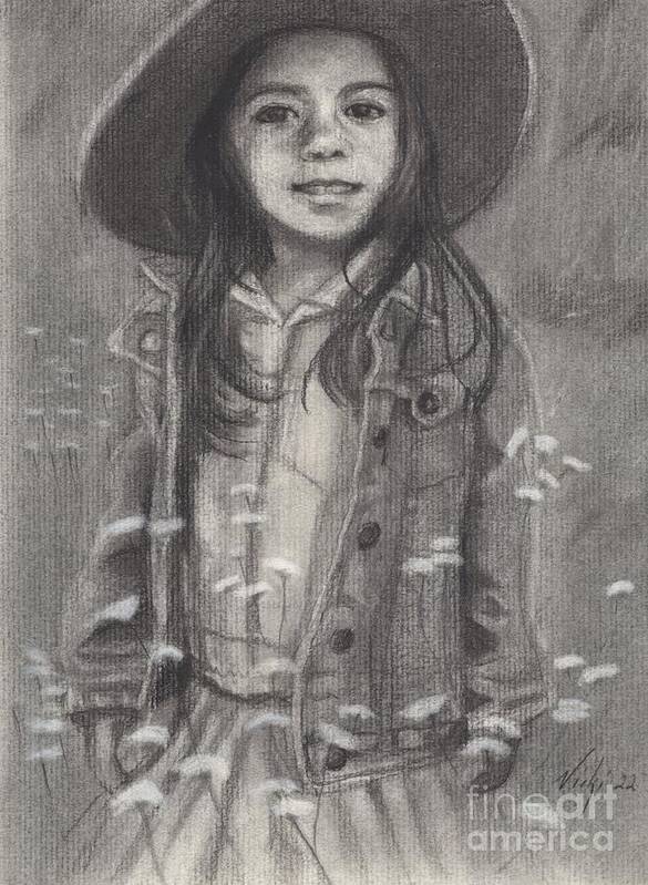 Child In Hat Art Print featuring the drawing Adventure Girl by Vicki B Littell