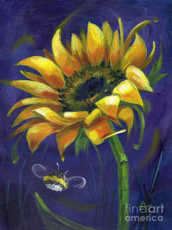 Sunflower Art Print featuring the painting Almost Home - Sunflower Painting by Annie Troe