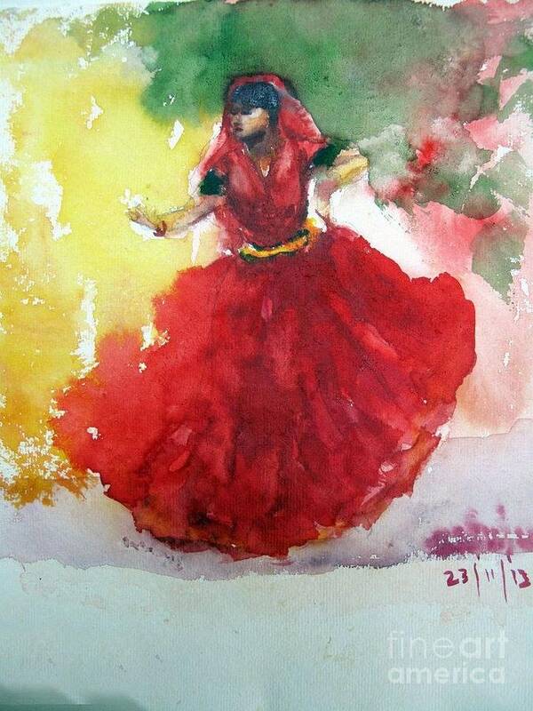 Dancer Art Print featuring the painting An Indian dancer by Asha Sudhaker Shenoy