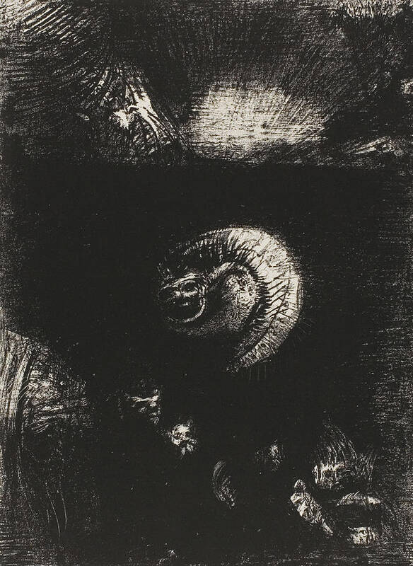 19th Century Art Print featuring the relief And All Manner of Frightful Creatures Arise by Odilon Redon