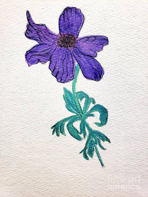 Purple Flower Art Print featuring the painting Anemones Coronaria by Margaret Welsh Willowsilk