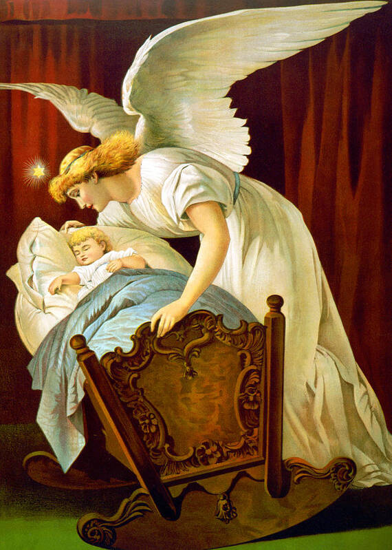 Angel Art Print featuring the photograph Angel and Sleeping Baby by Munir Alawi