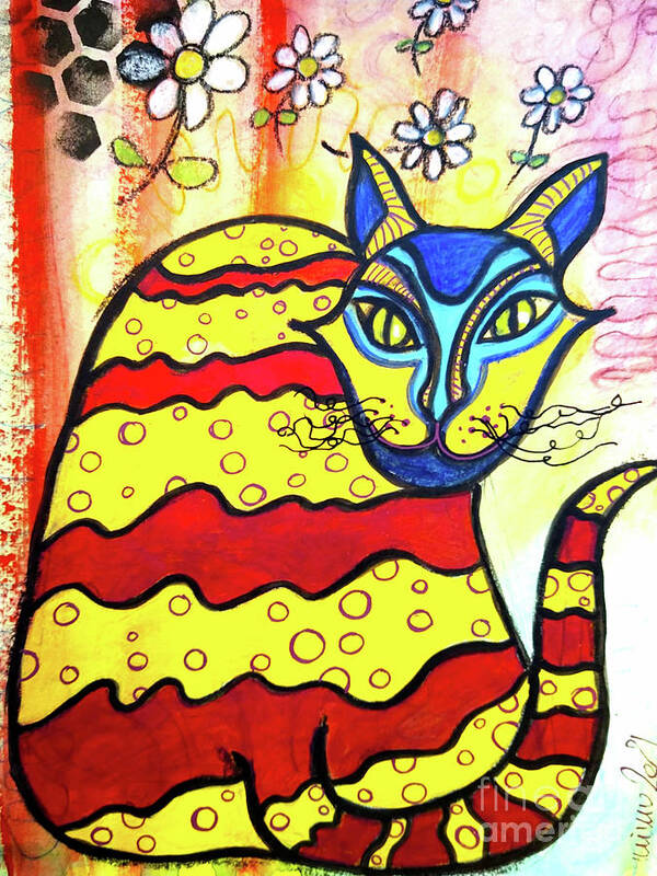Cat Art Print featuring the mixed media ANTOINE the DaisyLoving AlleyCat by Mimulux Patricia No