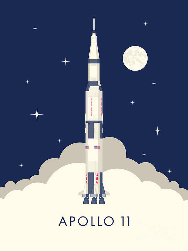 Apollo 11 Art Print featuring the digital art Apollo 11 Space - Saturn Rocket A by Organic Synthesis