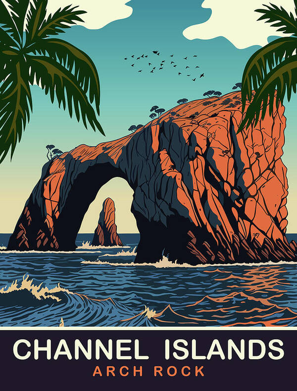 Arch Rock Art Print featuring the digital art Arch Rock, Channel Islands by Long Shot