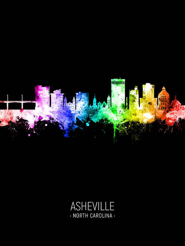 Asheville Art Print featuring the digital art Asheville North Carolina Skyline #00 by Michael Tompsett