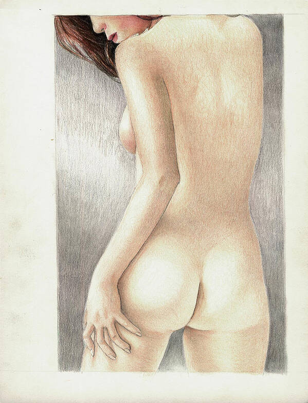 Colored Pencil Of Nude From A Back View Art Print featuring the drawing Backside View Nude by Tim Ernst