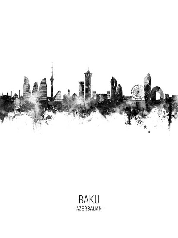 Baku Art Print featuring the digital art Baku Azerbaijan Skyline #69 by Michael Tompsett
