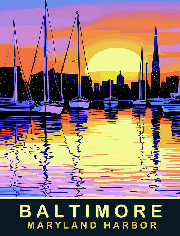 Baltimore Art Print featuring the digital art Baltimore, Maryland Harbor by Long Shot