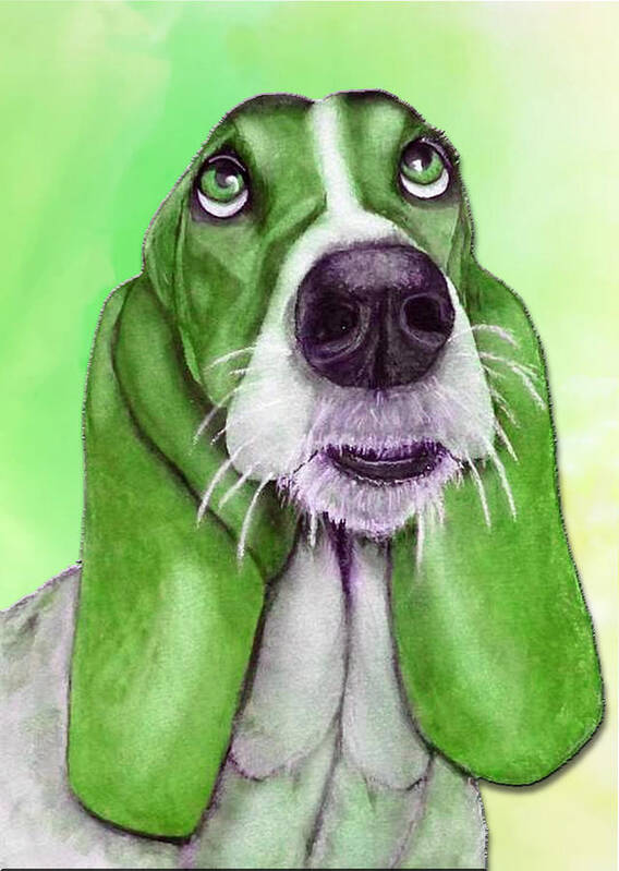 Basset Hound Art Print featuring the mixed media Basset Hound Goes Green by Kelly Mills