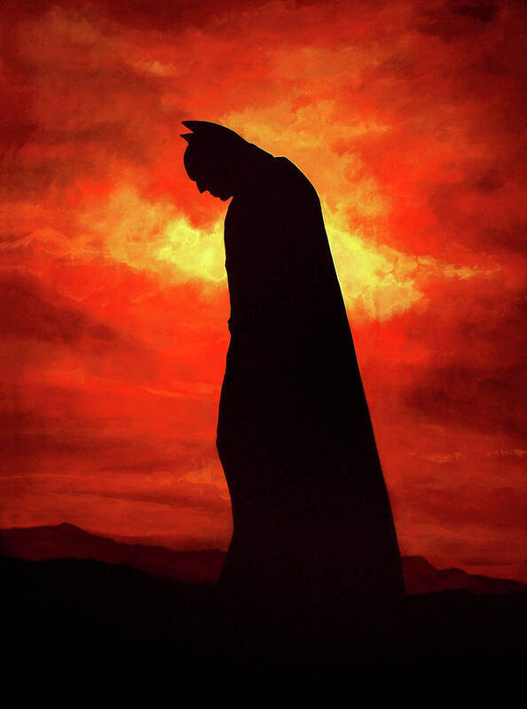 Paul Meijering Art Print featuring the painting Batman Silhouette Painting by Paul Meijering