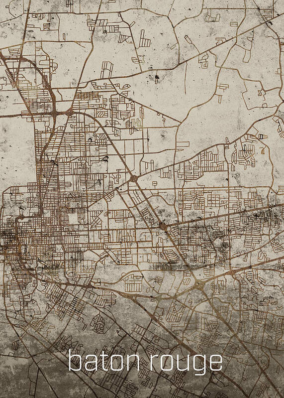 Baton Rouge Louisiana Vintage City Street Map on Cement Background Art  Print by Design Turnpike - Instaprints