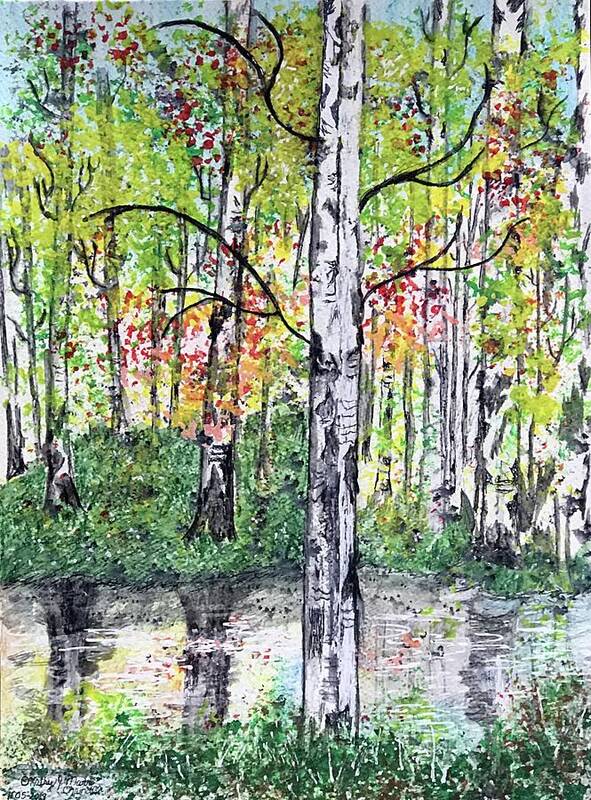 Birch Trees Art Print featuring the painting Birch Trees in The Fall by Kathy Marrs Chandler