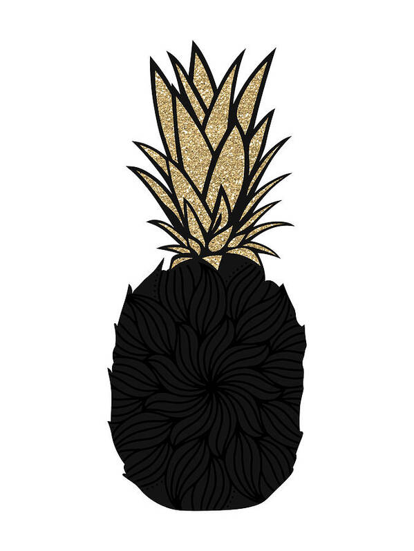 Design Art Print featuring the digital art Black and Gold Mandala Pineapple by Ink Well