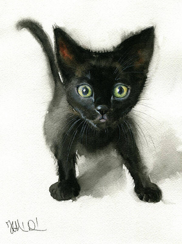 Kitten Art Print featuring the painting Black Kitten Painting by Dora Hathazi Mendes